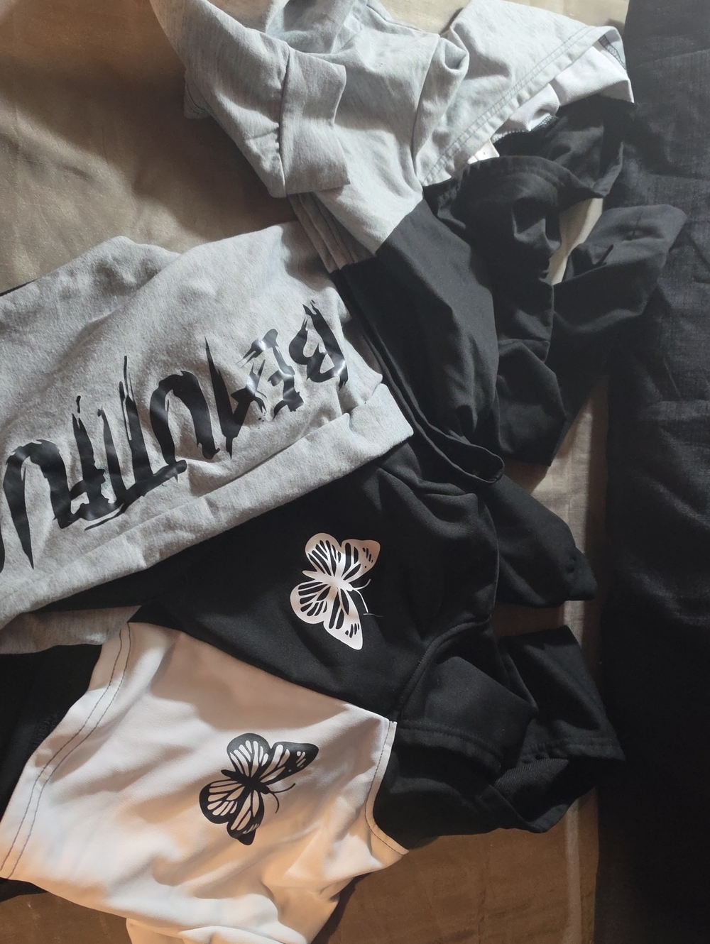 Kids Black and Gray Butterfly Active Sweat Outfits